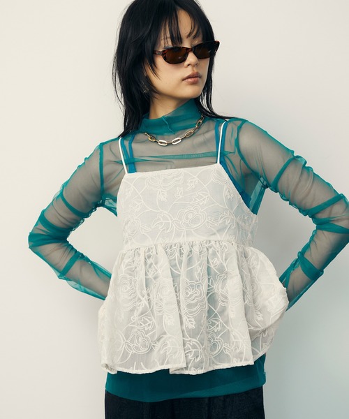 Laule'a レディース　フラワー　ジャガード　キャミソール　セット セール】Flower Jacquard Sheer Camisole / フラワージャガード