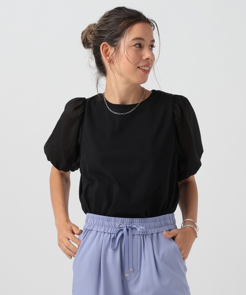 BAYFLOW（ベイフロー）の「[シアーな袖が旬]パフスリーブＴシャツ（Tシャツ/カットソー・レディース・オフホワイト/レッド/ブラック・FREE）」の3枚目の写真