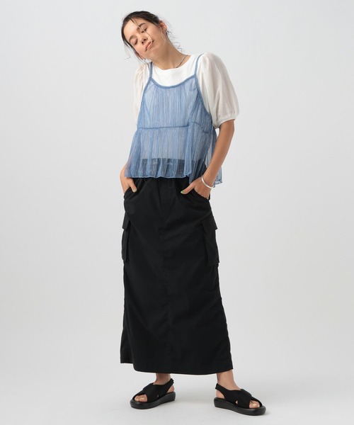 BAYFLOW（ベイフロー）の「[シアーな袖が旬]パフスリーブＴシャツ（Tシャツ/カットソー・レディース・オフホワイト/レッド/ブラック・FREE）」の6枚目の写真