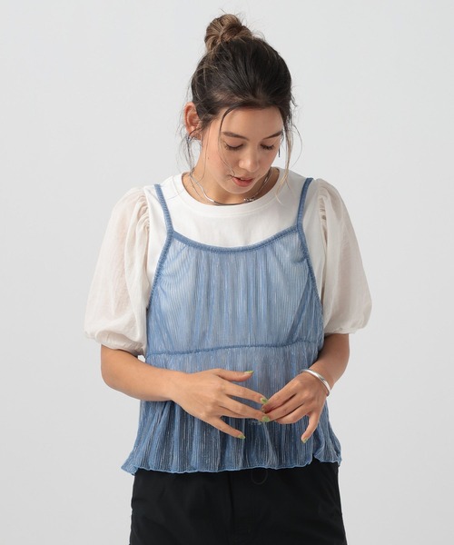 BAYFLOW（ベイフロー）の「[シアーな袖が旬]パフスリーブＴシャツ（Tシャツ/カットソー・レディース・オフホワイト/レッド/ブラック・FREE）」の9枚目の写真