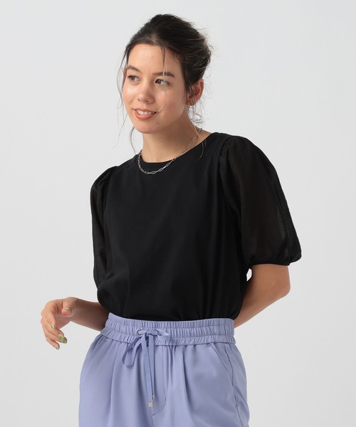 BAYFLOW（ベイフロー）の「[シアーな袖が旬]パフスリーブＴシャツ（Tシャツ/カットソー・レディース・オフホワイト/レッド/ブラック・FREE）」の11枚目の写真