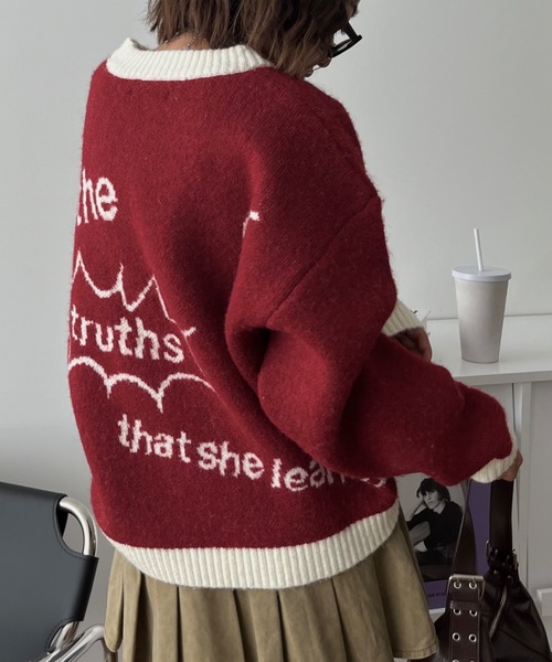 SHAGGIE（シャギー）の「ウール混全面ロゴ編みプルオーバーニット（ニット/セーター・レディース・ブラック/カーキ/レッド・FREE）」の22枚目の写真