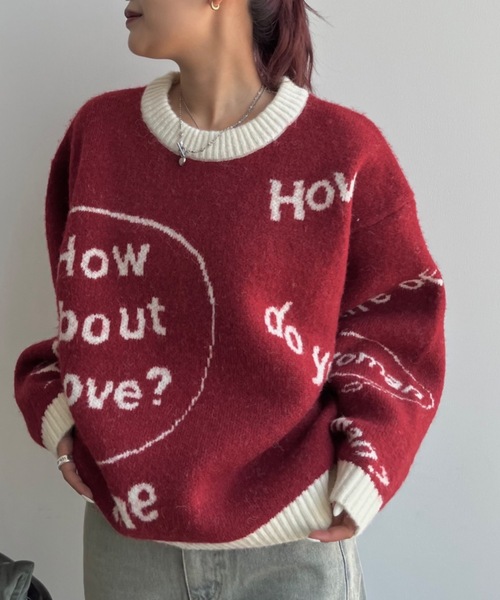 SHAGGIE（シャギー）の「ウール混全面ロゴ編みプルオーバーニット（ニット/セーター・レディース・ブラック/カーキ/レッド・FREE）」の17枚目の写真