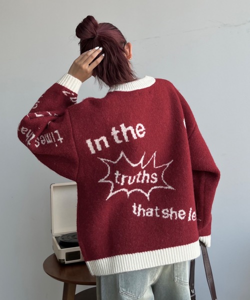 SHAGGIE（シャギー）の「ウール混全面ロゴ編みプルオーバーニット（ニット/セーター・レディース・ブラック/カーキ/レッド・FREE）」の18枚目の写真