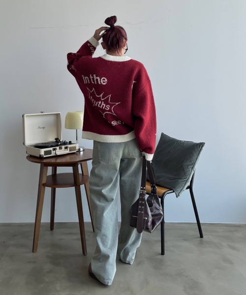 SHAGGIE（シャギー）の「ウール混全面ロゴ編みプルオーバーニット（ニット/セーター・レディース・ブラック/カーキ/レッド・FREE）」の20枚目の写真