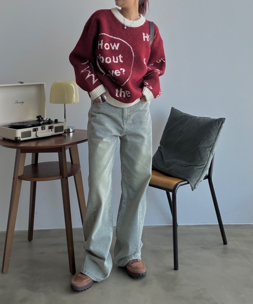 SHAGGIE（シャギー）の「ウール混全面ロゴ編みプルオーバーニット（ニット/セーター・レディース・ブラック/カーキ/レッド・FREE）」の19枚目の写真