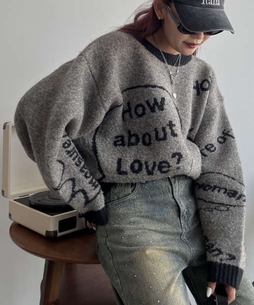 SHAGGIE（シャギー）の「ウール混全面ロゴ編みプルオーバーニット（ニット/セーター・レディース・ブラック/カーキ/レッド・FREE）」の4枚目の写真