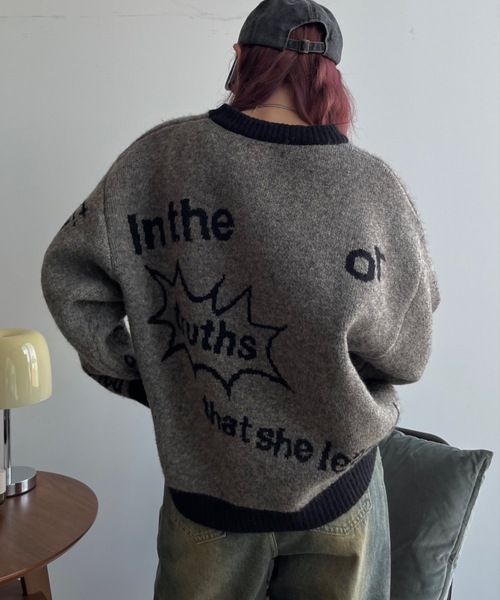 SHAGGIE（シャギー）の「ウール混全面ロゴ編みプルオーバーニット（ニット/セーター・レディース・ブラック/カーキ/レッド・FREE）」の5枚目の写真