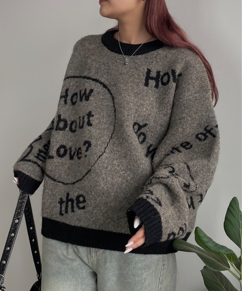 SHAGGIE（シャギー）の「ウール混全面ロゴ編みプルオーバーニット（ニット/セーター・レディース・ブラック/カーキ/レッド・FREE）」の8枚目の写真