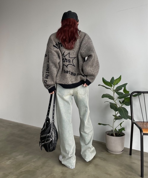 SHAGGIE（シャギー）の「ウール混全面ロゴ編みプルオーバーニット（ニット/セーター・レディース・ブラック/カーキ/レッド・FREE）」の10枚目の写真