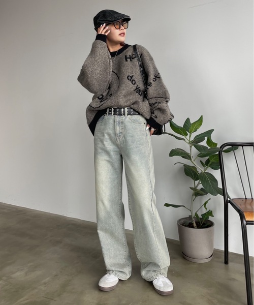 SHAGGIE（シャギー）の「ウール混全面ロゴ編みプルオーバーニット（ニット/セーター・レディース・ブラック/カーキ/レッド・FREE）」の9枚目の写真