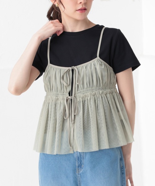 Honeys（ハニーズ）の「チュールリボンシアーキャミソール（キャミソール・レディース・ブラック/アイボリー/オリーブ/チャコールグレー/グレー・M/S/LL/L）」の5枚目の写真