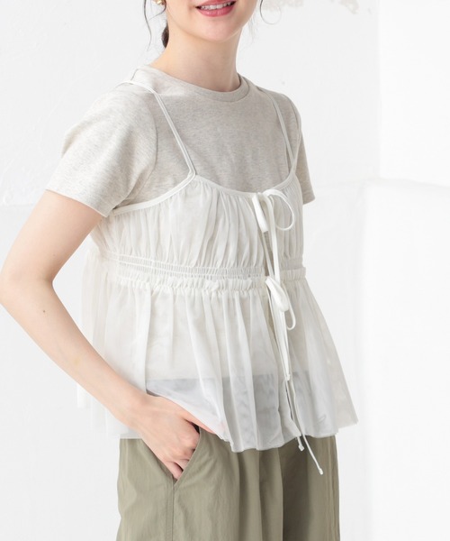 Honeys（ハニーズ）の「チュールリボンシアーキャミソール（キャミソール・レディース・ブラック/アイボリー/オリーブ/チャコールグレー/グレー・M/S/LL/L）」の2枚目の写真