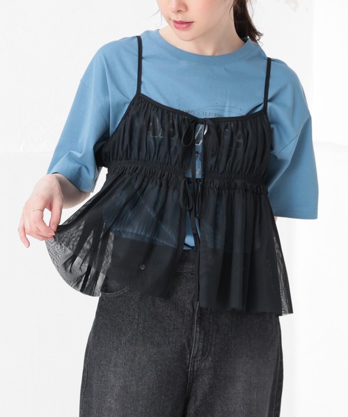 Honeys（ハニーズ）の「チュールリボンシアーキャミソール（キャミソール・レディース・ブラック/アイボリー/オリーブ/チャコールグレー/グレー・M/S/LL/L）」の3枚目の写真