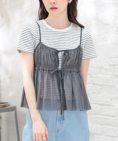 Honeys（ハニーズ）の「チュールリボンシアーキャミソール（キャミソール・レディース・ブラック/アイボリー/オリーブ/チャコールグレー/グレー・M/S/LL/L）」の11枚目の写真