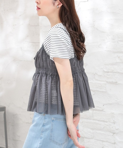 Honeys（ハニーズ）の「チュールリボンシアーキャミソール（キャミソール・レディース・ブラック/アイボリー/オリーブ/チャコールグレー/グレー・M/S/LL/L）」の10枚目の写真