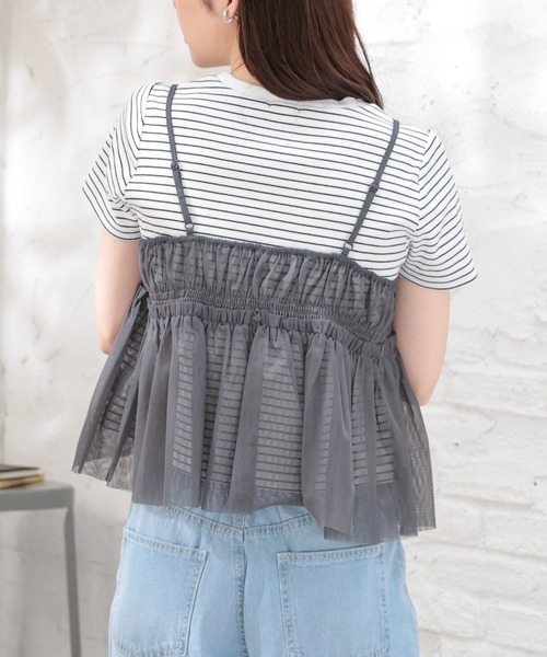 Honeys（ハニーズ）の「チュールリボンシアーキャミソール（キャミソール・レディース・ブラック/アイボリー/オリーブ/チャコールグレー/グレー・M/S/LL/L）」の9枚目の写真