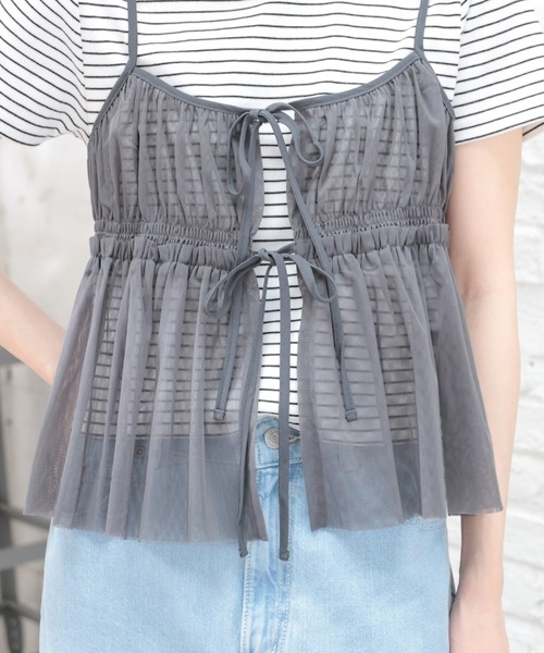 Honeys（ハニーズ）の「チュールリボンシアーキャミソール（キャミソール・レディース・ブラック/アイボリー/オリーブ/チャコールグレー/グレー・M/S/LL/L）」の8枚目の写真