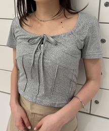 フロントリボンギャザーTシャツ