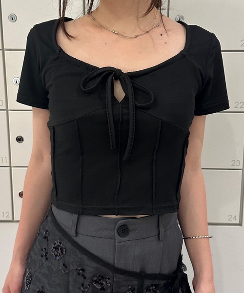 solleim（ソルレム）の「フロントリボンギャザーTシャツ（Tシャツ/カットソー・レディース・オフホワイト/グレー/ネイビー系/ブラック/ホワイト系その他・M）」の4枚目の写真