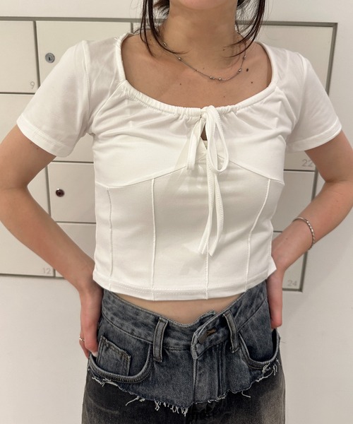 solleim（ソルレム）の「フロントリボンギャザーTシャツ（Tシャツ/カットソー・レディース・オフホワイト/グレー/ネイビー系/ブラック/ホワイト系その他・M）」の7枚目の写真
