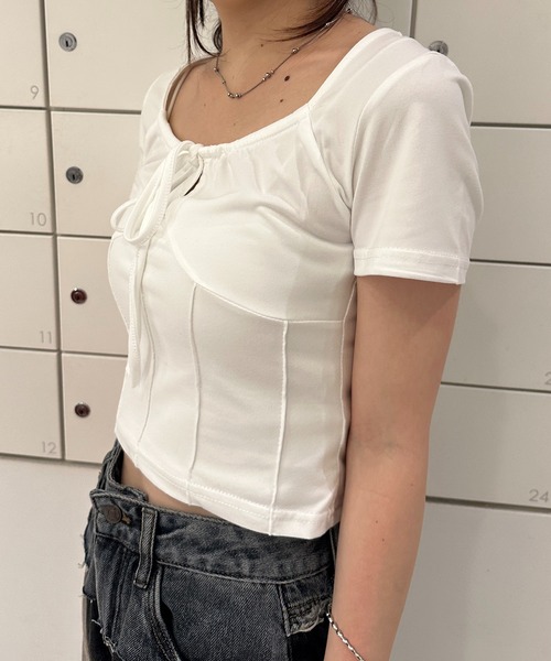 solleim（ソルレム）の「フロントリボンギャザーTシャツ（Tシャツ/カットソー・レディース・オフホワイト/グレー/ネイビー系/ブラック/ホワイト系その他・M）」の8枚目の写真