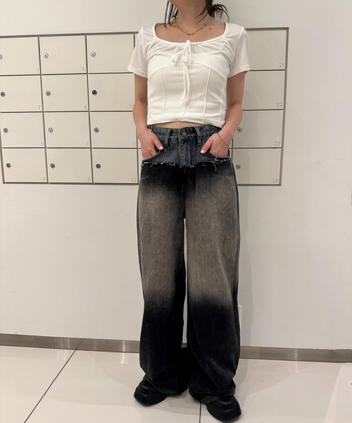 solleim（ソルレム）の「フロントリボンギャザーTシャツ（Tシャツ/カットソー・レディース・オフホワイト/グレー/ネイビー系/ブラック/ホワイト系その他・M）」の10枚目の写真