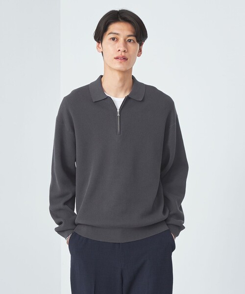 green label relaxing（グリーンレーベルリラクシング）の「クリア コットン アゼ ハーフジップ ポロ ニット（ニット/セーター・メンズ・ダークブラウン/ダークグレー/ライトグレー・S/M/L/XL）」の3枚目の写真