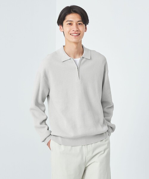 green label relaxing（グリーンレーベルリラクシング）の「クリア コットン アゼ ハーフジップ ポロ ニット（ニット/セーター・メンズ・ダークブラウン/ダークグレー/ライトグレー・S/M/L/XL）」の4枚目の写真