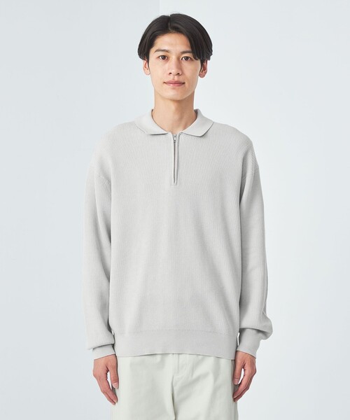 green label relaxing（グリーンレーベルリラクシング）の「クリア コットン アゼ ハーフジップ ポロ ニット（ニット/セーター・メンズ・ダークブラウン/ダークグレー/ライトグレー・S/M/L/XL）」の8枚目の写真