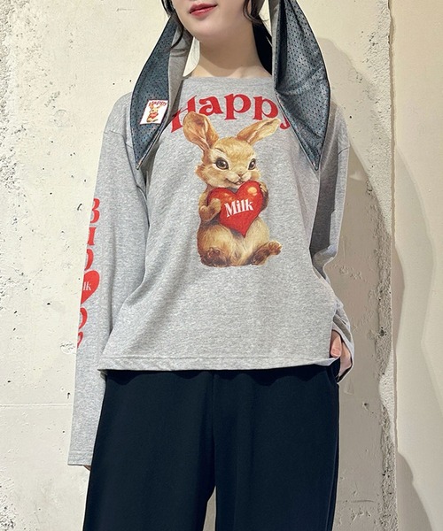 MILK(ミルク)の「HAPPY BUNNY ロングTシャツ(Tシャツ/カットソー・レディース・C/A/B・FREE)」の1枚目の写真