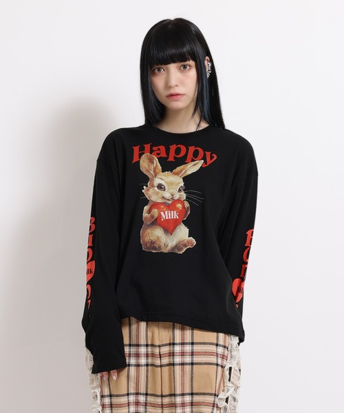 MILK(ミルク)の「HAPPY BUNNY ロングTシャツ(Tシャツ/カットソー・レディース・C/A/B・FREE)」の3枚目の写真