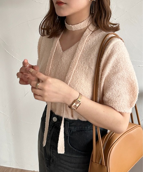 raffime(ラフィミー)の「チョーカーリボンサマーニット(Tシャツ/カットソー・レディース・アイボリー/ピンク・フリー)」の20枚目の写真