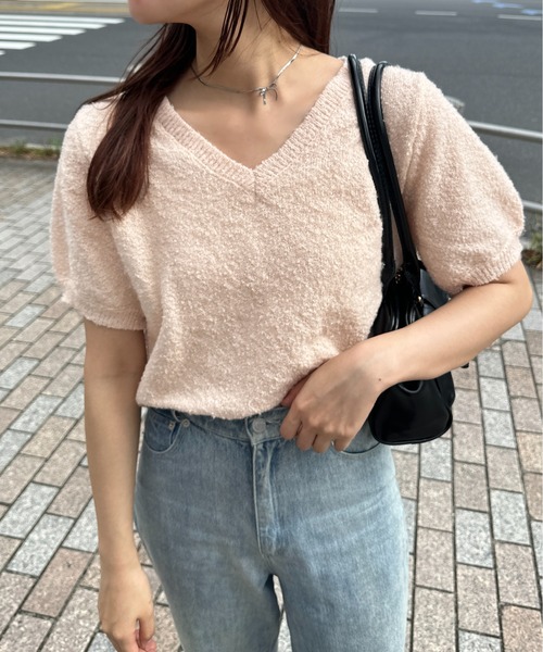raffime(ラフィミー)の「チョーカーリボンサマーニット(Tシャツ/カットソー・レディース・アイボリー/ピンク・フリー)」の13枚目の写真