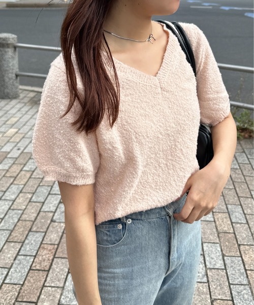 raffime(ラフィミー)の「チョーカーリボンサマーニット(Tシャツ/カットソー・レディース・アイボリー/ピンク・フリー)」の14枚目の写真