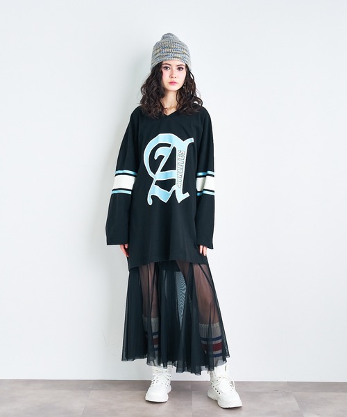 ANNA SUI NYC（アナ スイ エヌ ワイ シー）の「ビッグAプリントゲームシャツ（Tシャツ/カットソー・レディース・ワイン/ブルー/ブラック・FREE）」の2枚目の写真