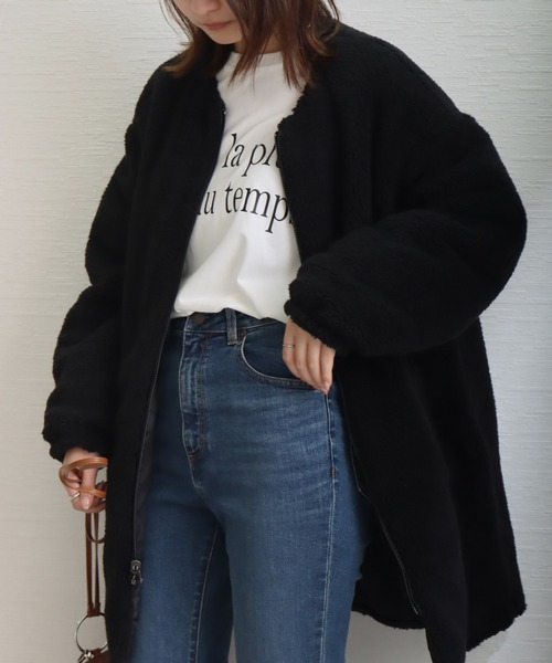 libelle more（リベル モア）の「中綿キルト×裏ボアリバーシブルコート（ノーカラーコート・レディース・ネイビー/アイボリー/グレイッシュベージュ/カーキ/ブラック・M/L）」の18枚目の写真