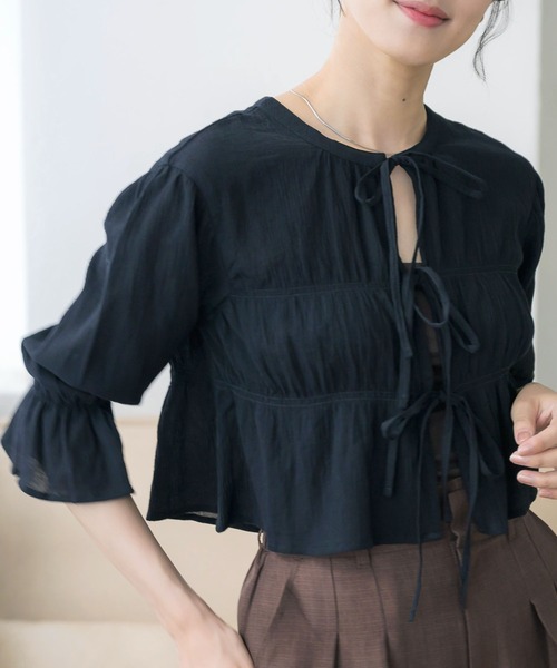 RETRO GIRL(レトロガール)の「シャーリングリボンBL(シャツ/ブラウス・レディース・ブラック/ナチュラル/ブルー/オレンジ・FREE)」の20枚目の写真