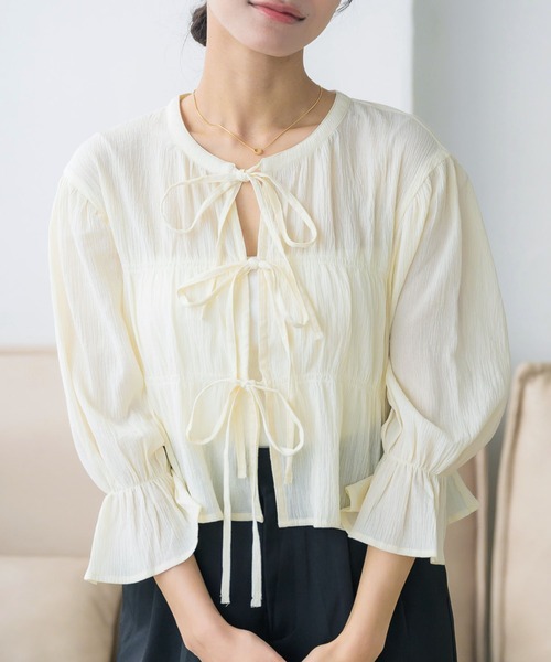 RETRO GIRL(レトロガール)の「シャーリングリボンBL(シャツ/ブラウス・レディース・ブラック/ナチュラル/ブルー/オレンジ・FREE)」の12枚目の写真