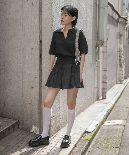 PLACE STUDIO(プレイススタジオ)の「PLACE STUDIO/レースリボンミニスカート(裏地パンツあり)(スカート・レディース・ホワイト/ブラック・FREE)」の3枚目の写真