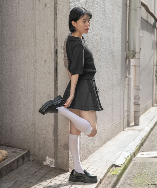 PLACE STUDIO(プレイススタジオ)の「PLACE STUDIO/レースリボンミニスカート(裏地パンツあり)(スカート・レディース・ホワイト/ブラック・FREE)」の5枚目の写真