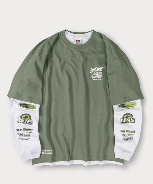 【セール】【BENDAVIS／ベンデイビス】2TEES LAYERED TAGGING/タギングロゴ バックプリント レイヤードロングTシャツ オーバーサイズ ロンT＆半袖T 2点セット（Tシャツ/カットソー）｜BEN DAVIS（ベンデイビス）