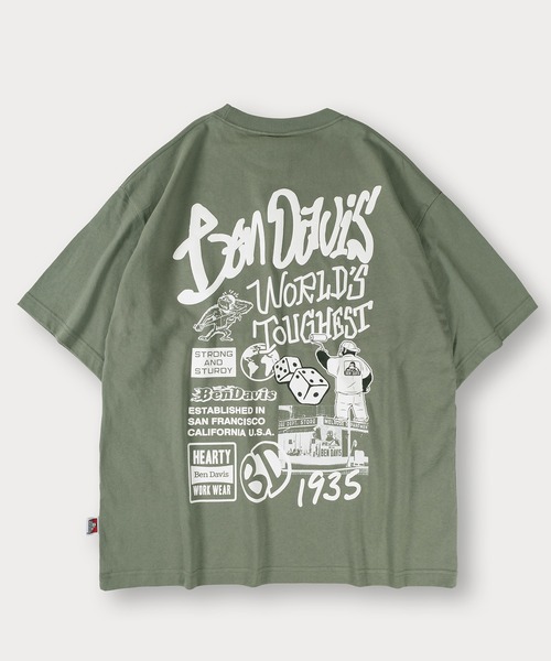 【セール】【BENDAVIS／ベンデイビス】2TEES LAYERED TAGGING/タギングロゴ バックプリント レイヤードロングTシャツ オーバーサイズ ロンT＆半袖T 2点セット（Tシャツ/カットソー）｜BEN DAVIS（ベンデイビス）