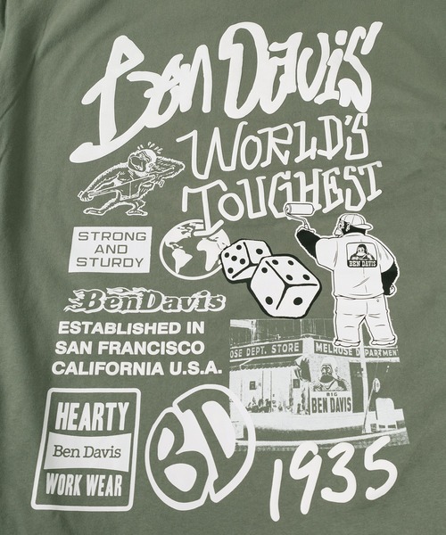 【セール】【BENDAVIS／ベンデイビス】2TEES LAYERED TAGGING/タギングロゴ バックプリント レイヤードロングTシャツ オーバーサイズ ロンT＆半袖T 2点セット（Tシャツ/カットソー）｜BEN DAVIS（ベンデイビス）