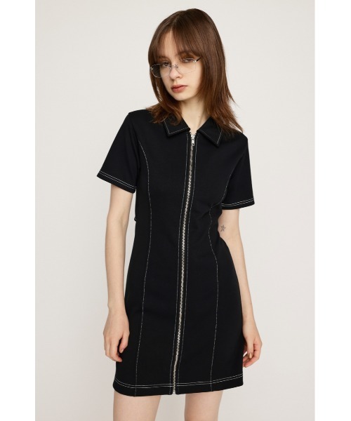 SLY(スライ)の「FRONT ZIP BACK OPEN S/OP フロント ジップ バックオープン ショート ワンピース(ワンピース・レディース・ブラック/ベージュ・2/1)」の5枚目の写真