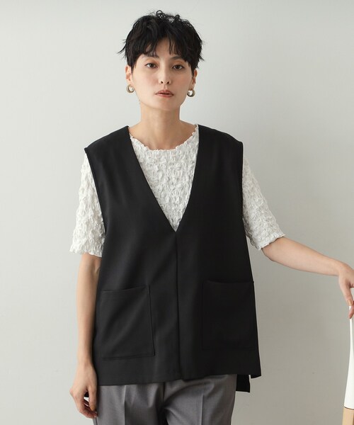 トップス ARGUE / BREEZE LINEN VEST / BLACK Express Linen-Blend