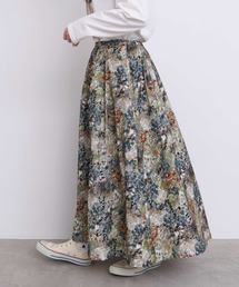 森とお花のつぎはぎプリント シャツコールスカート