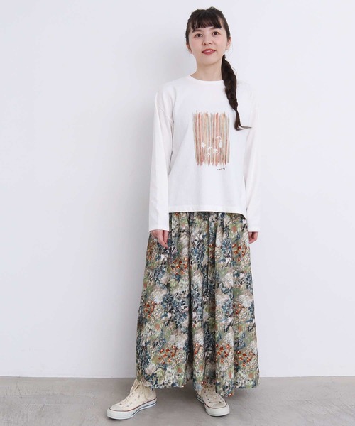 l'atelier du savon（アトリエドサボン）の「森とお花のつぎはぎプリント　シャツコールスカート（スカート・レディース・ベージュ/ネイビー・FREE）」の7枚目の写真