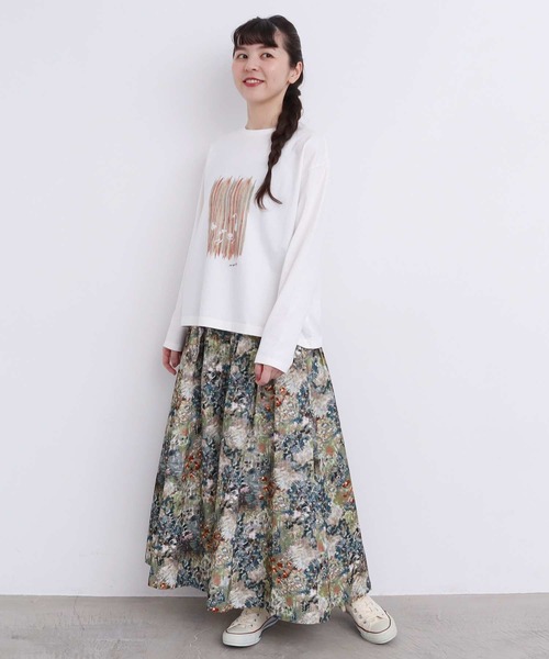 l'atelier du savon（アトリエドサボン）の「森とお花のつぎはぎプリント　シャツコールスカート（スカート・レディース・ベージュ/ネイビー・FREE）」の8枚目の写真