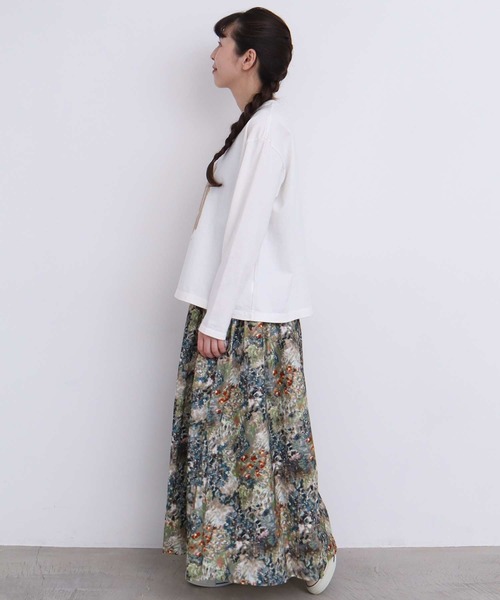 l'atelier du savon（アトリエドサボン）の「森とお花のつぎはぎプリント　シャツコールスカート（スカート・レディース・ベージュ/ネイビー・FREE）」の10枚目の写真